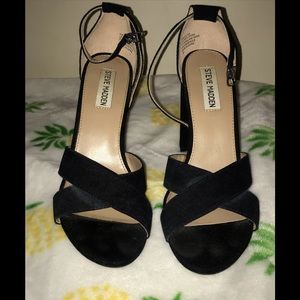 Steve Madden Black Suede Open Toed Block Heels